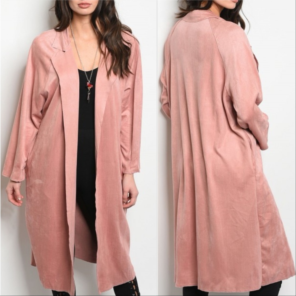 DUSTY PINK SUEDE DUSTER JACKET - Picture 2 of 4